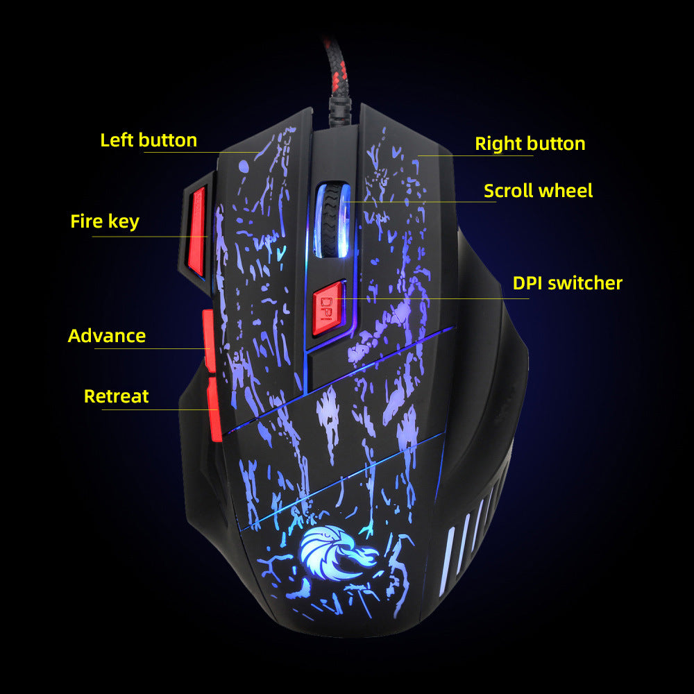 Water Crack Colorful Luminous Wired Mouse