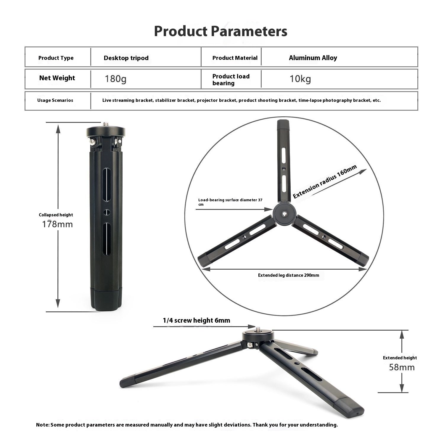 Aluminum Alloy Desktop Tripod Mini Bracket