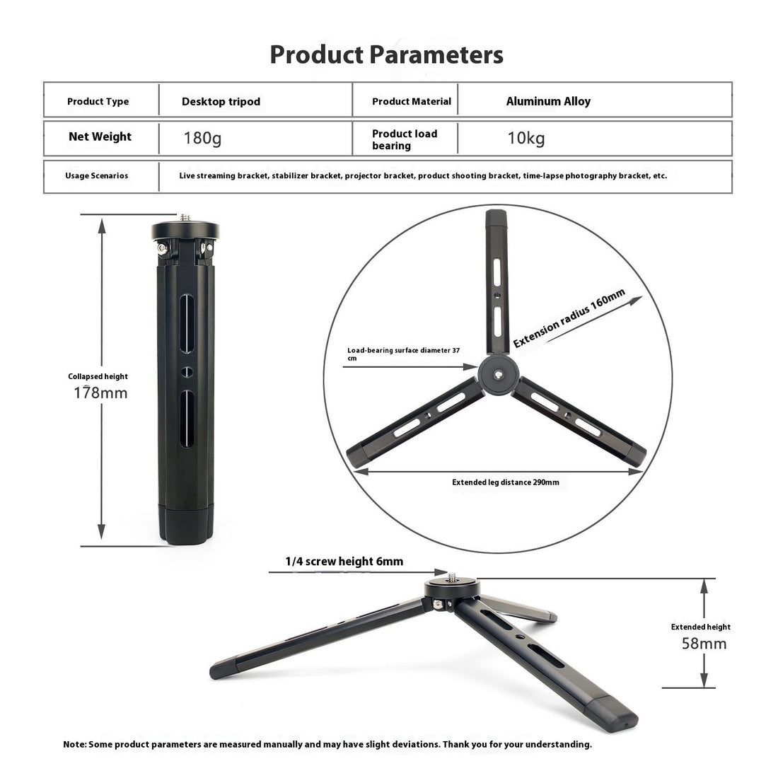 Aluminum Alloy Desktop Tripod Mini Bracket