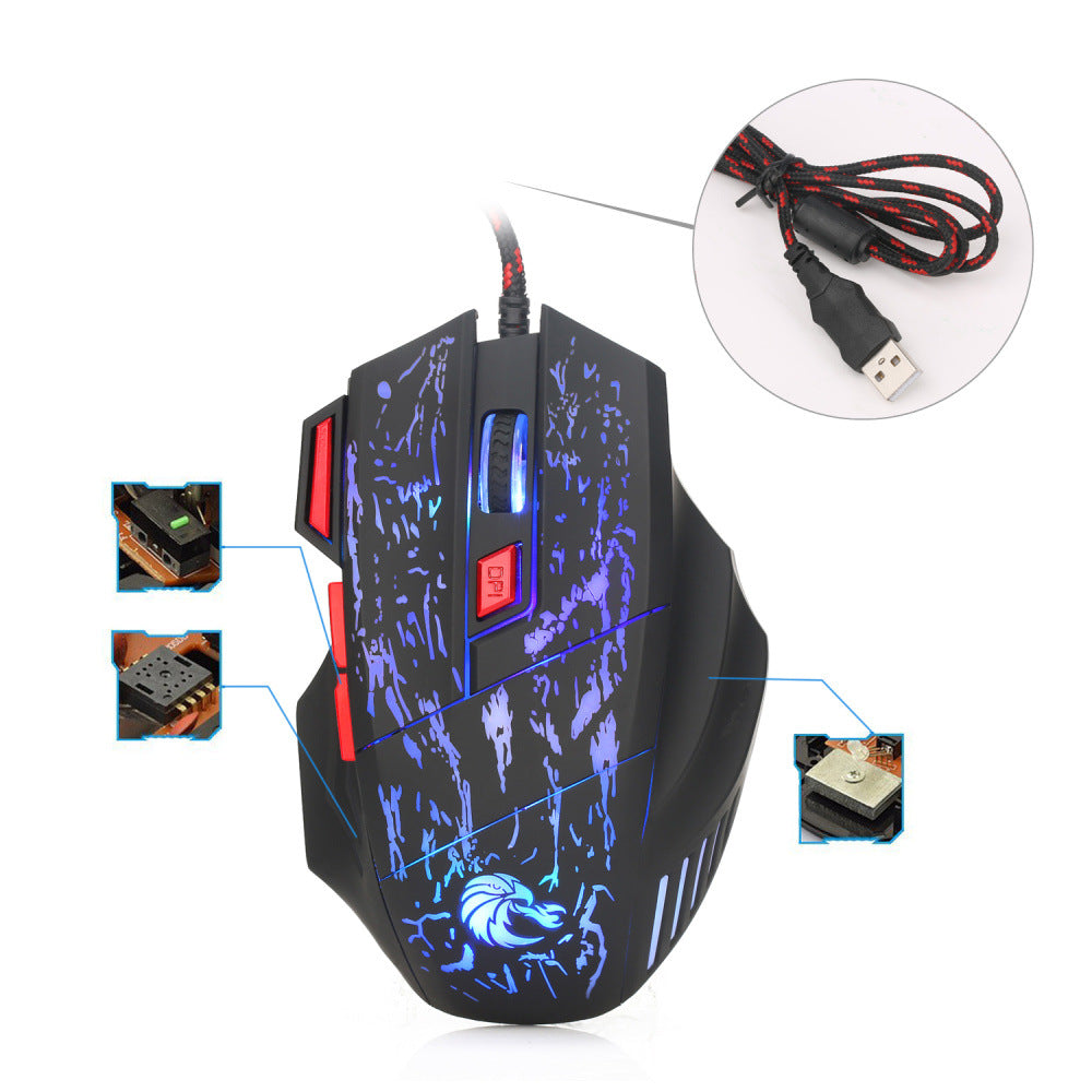 Water Crack Colorful Luminous Wired Mouse